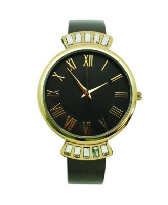 Gunmetal Gold Elegant Emerald Rhinestone Solid Metal Bangle Watch