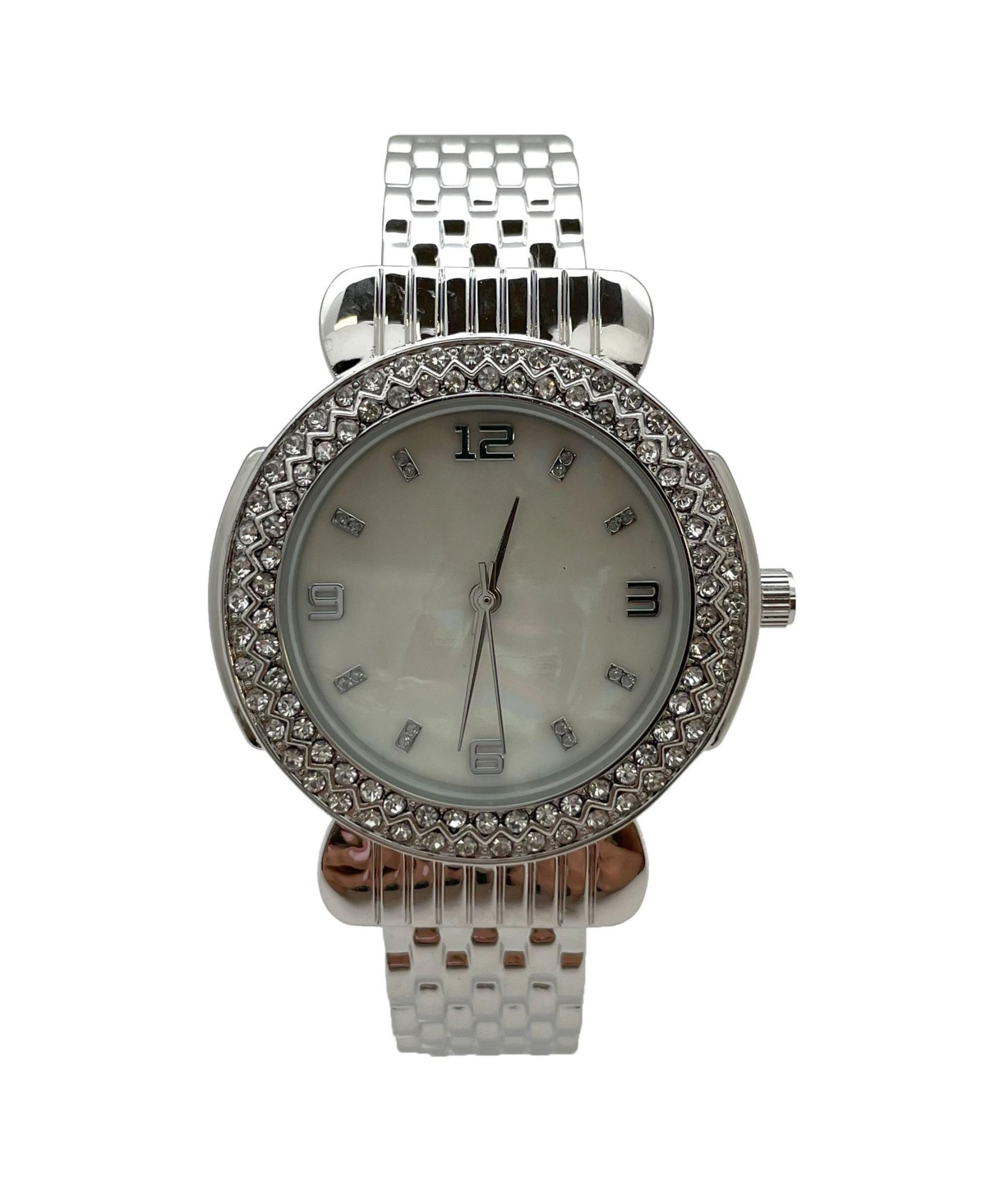 Olivia Pratt Silver Round Face Rhinestone Bezel Bangle Women Watch