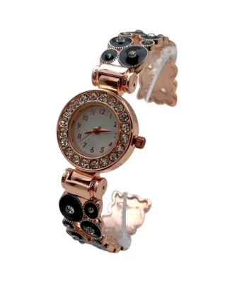 Black Rose Gold Colorful Round Shapes Band Bangle Women Watch