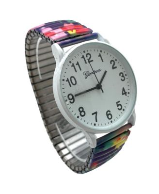 Purple White Big Dial Easy Reader Watch Abstract Elastic Stretch Band Wristwatch Women Watch