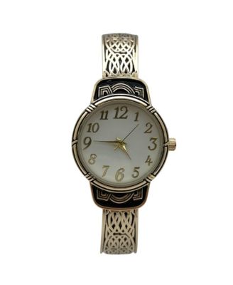 Elegant Metallic and Detailed Round Face Bangle Women Watch, Gold