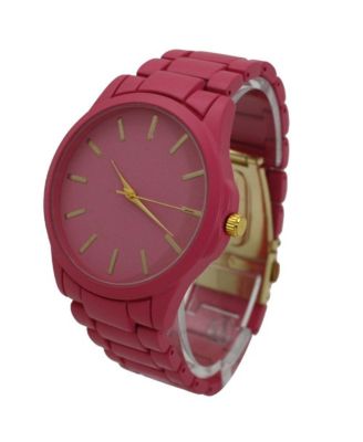 Hot Pink Solid Color Large Face Women Watch