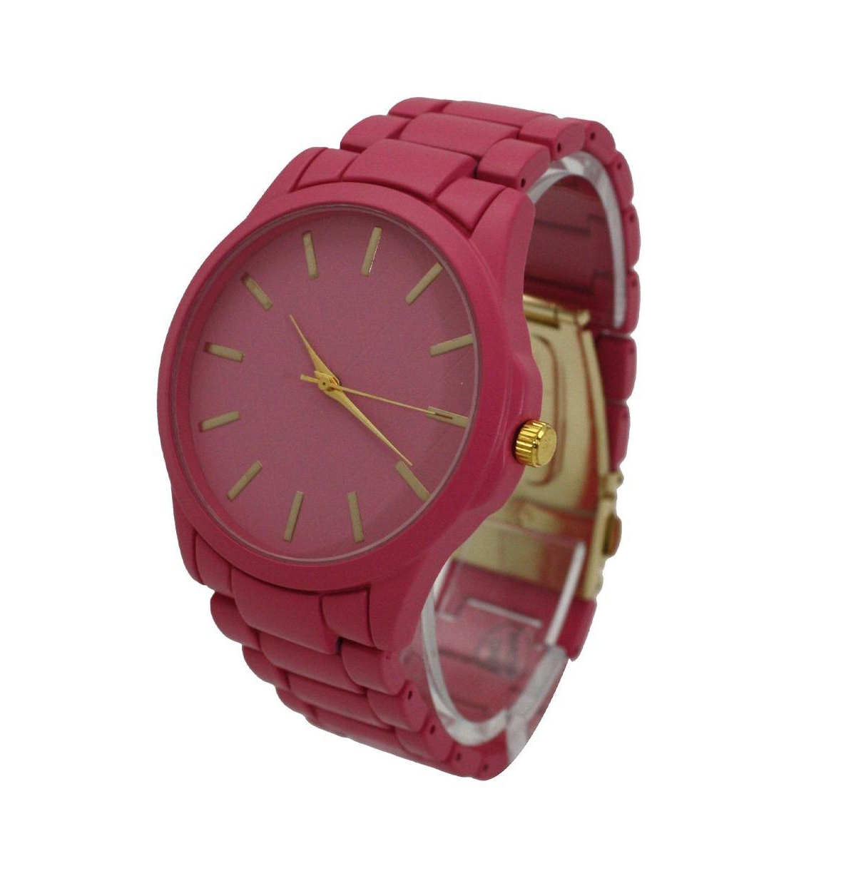 Olivia Pratt Hot Pink Solid Color Large Face Women Watch