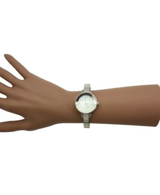 Silver Metallic Round Face Bangle Women Watch