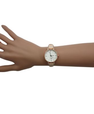 Brown Faux Leather Solid Color Round Face Women Watch