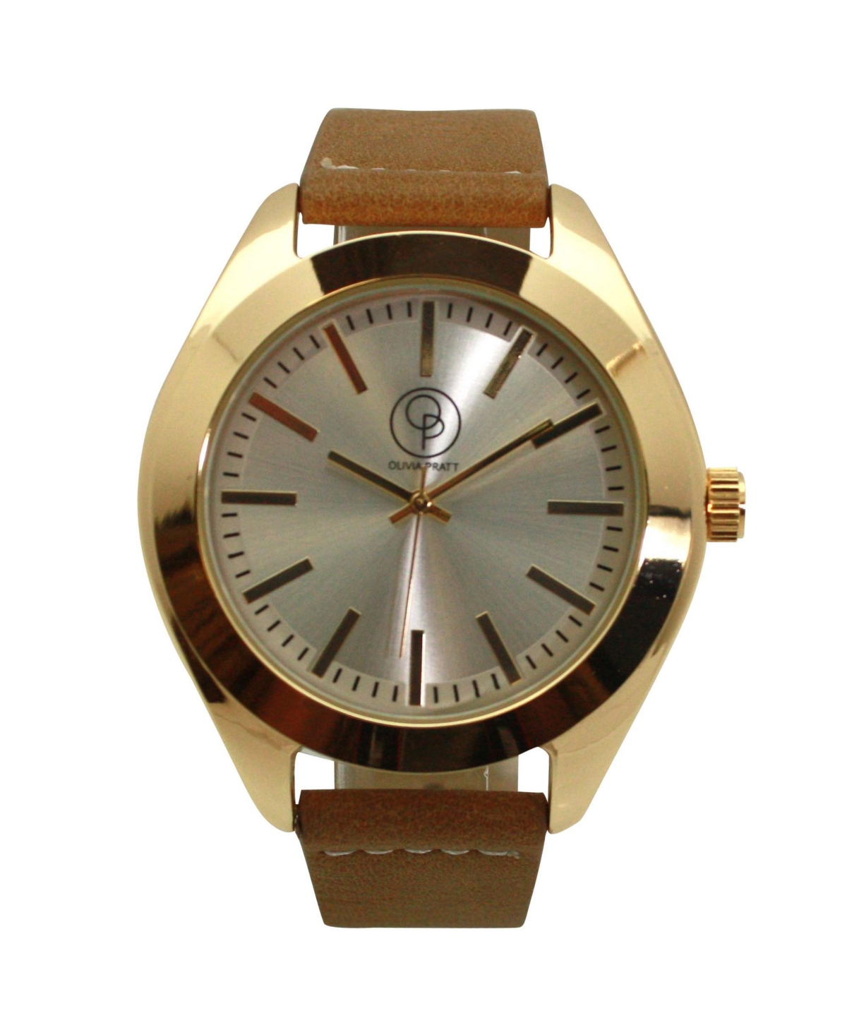 Olivia Pratt Tan Gold Minimalist Faux Leather Band Men Watch