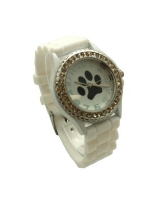 White Every Day Silicone Paw and Rhinestones Colorful Women Watch
