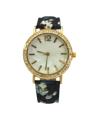 Dark Flowers and Denim Strap Watch