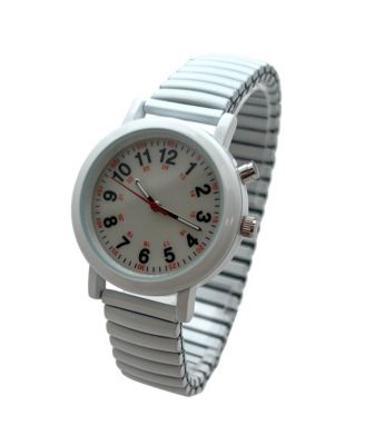 White Stretch Band Easy Read Nurse Watch with Second Hand Women Watch