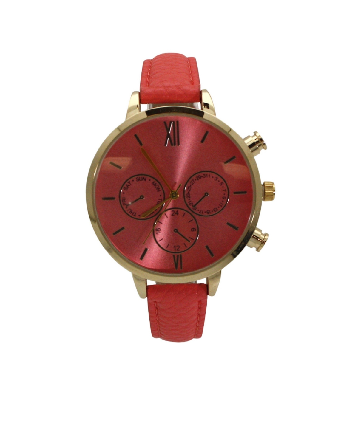 Olivia Pratt Coral Pink Three Subdial Gold Accented Leather Strap Watch