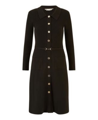 Women's Belted Rib Knit Midi Dress With Pockets