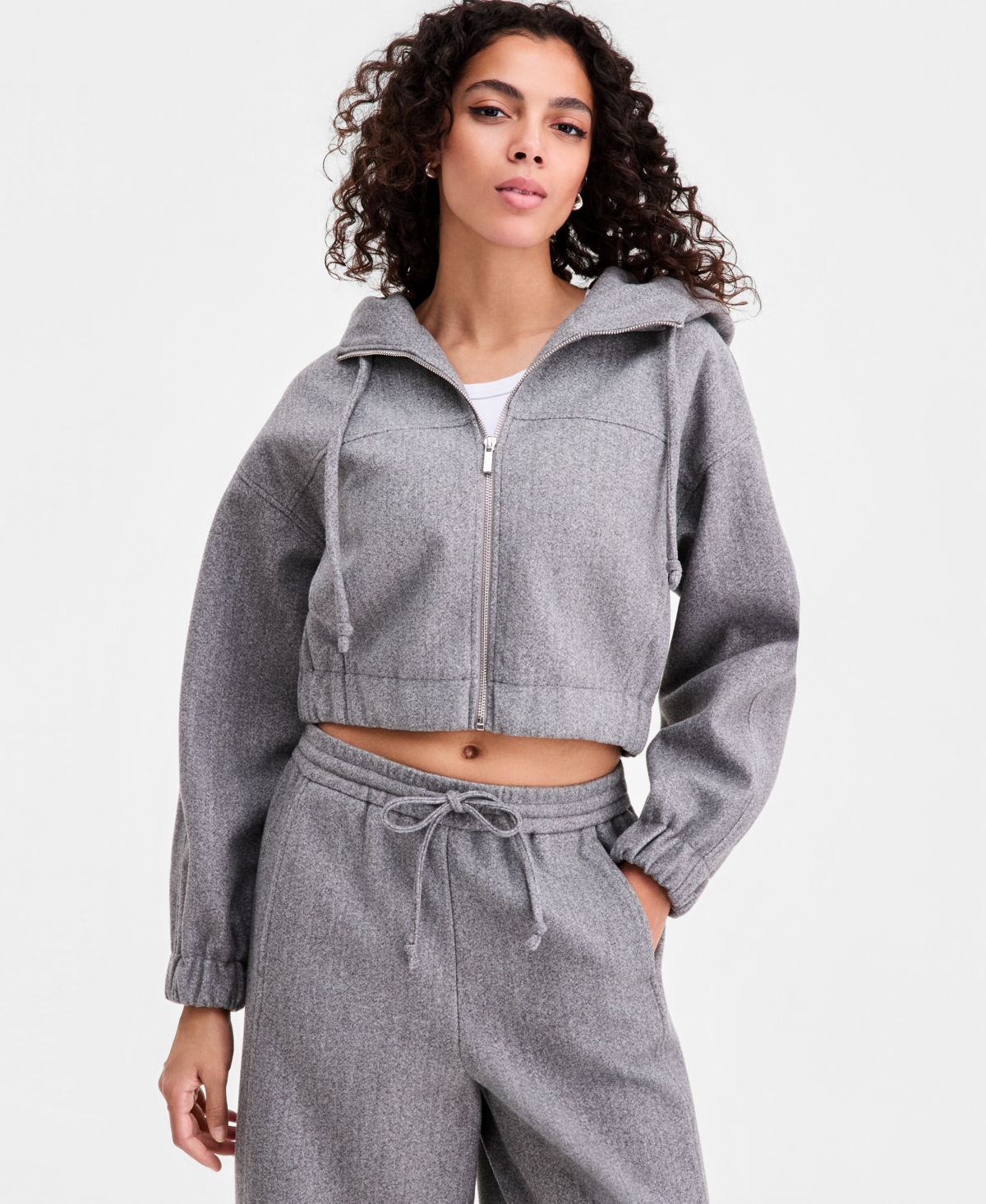 Bar Iii Women's Felt Cropped Hoodie, Macy's Exclusive