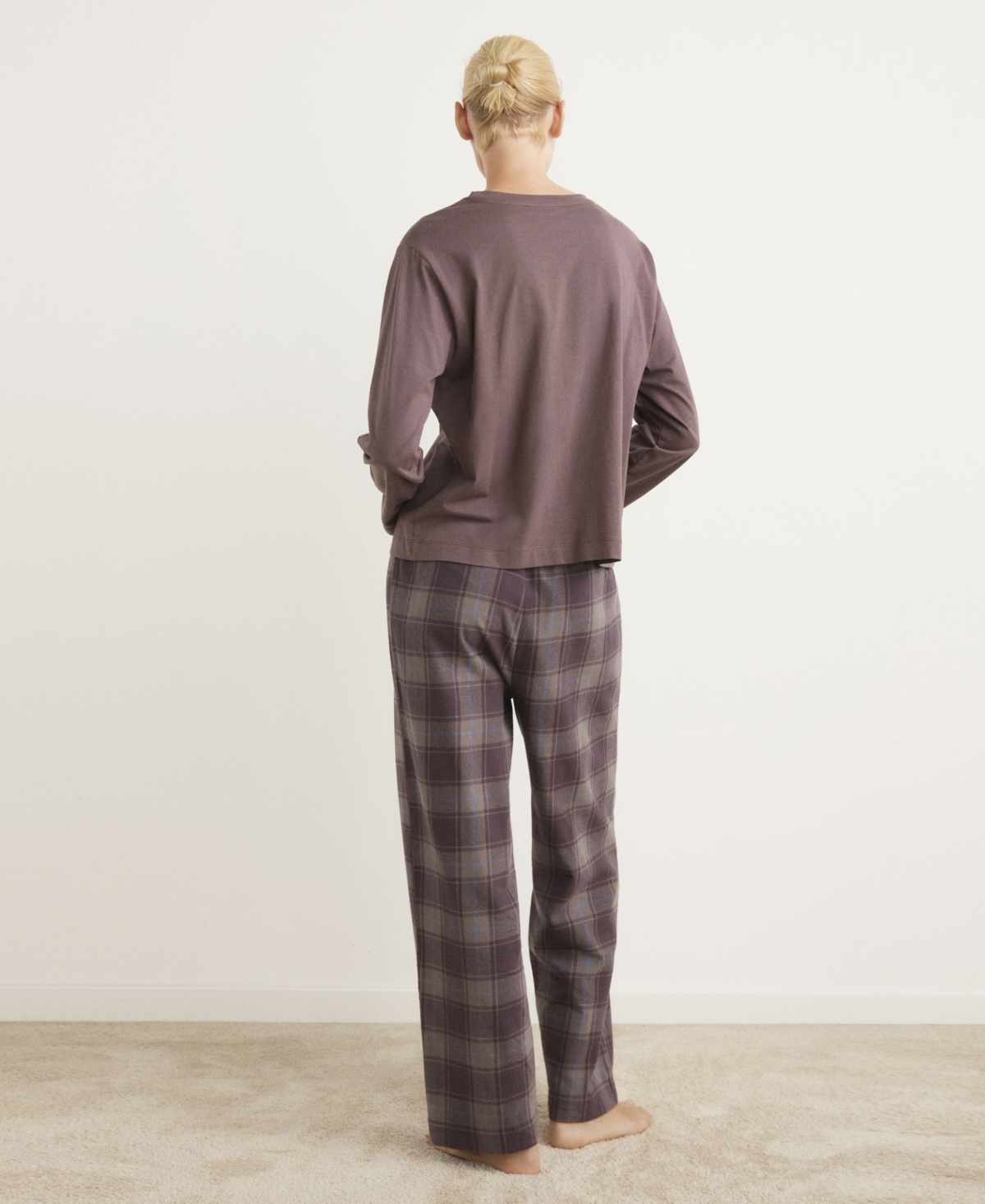 Mango Check Cotton Flannel Pajamas In Blue