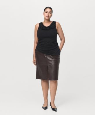 MANGO - Women's Leather-Effect Pencil Skirt