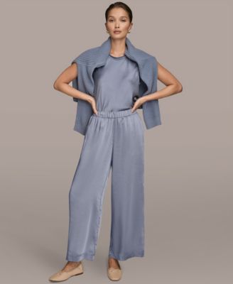 Women's Pull-On Satin Mid Rise Wide Leg Pants