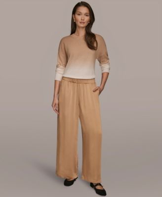 Women's Pull-On Satin Mid Rise Wide Leg Pants