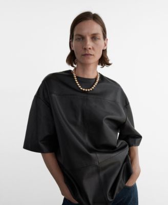 MANGO - Women's Leather Oversized T-Shirt