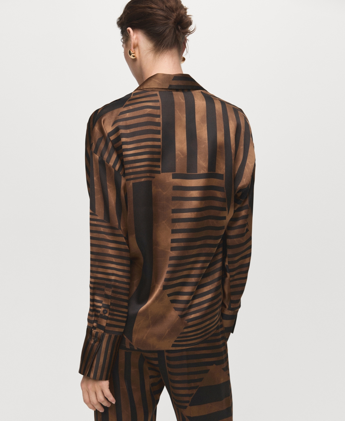Mango Women's Striped Satin Blouse In Brown