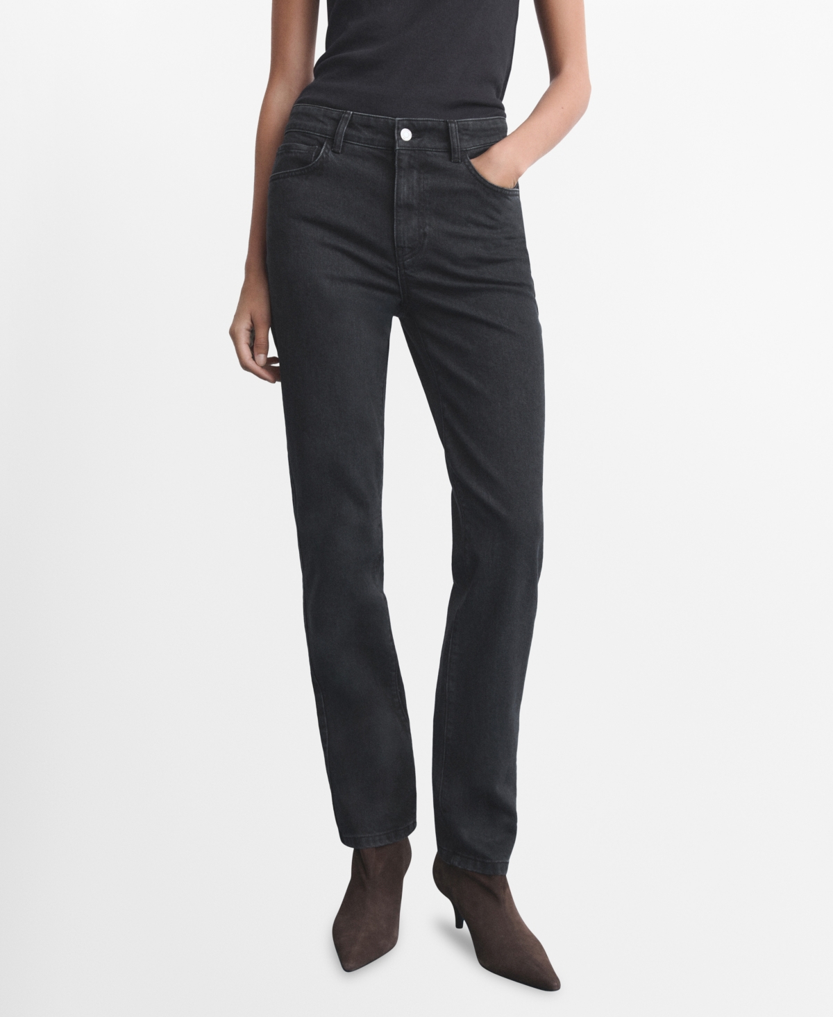 Mango Women's Mid-rise Straight Jeans In Black