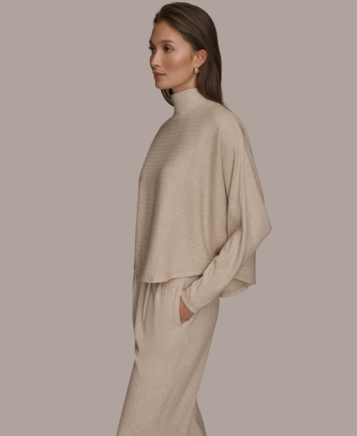 Женский свитер Donna Karan Weekend Brushed Rib Dolman Funnel Neck Pullover, цвет: Светлый палевый меланжевый — фото 3