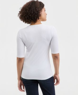 Women's V-Neck Elbow-Sleeve Knit Top