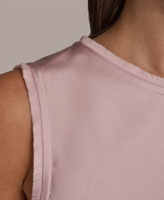 Women's Satin Sleeveless Fringe Trim Blouse