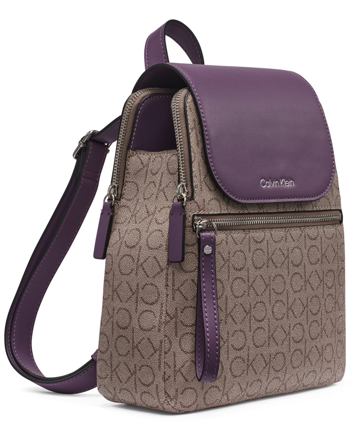 Calvin Klein Garnet Signature Triple Compartment Backpack In Animal Print