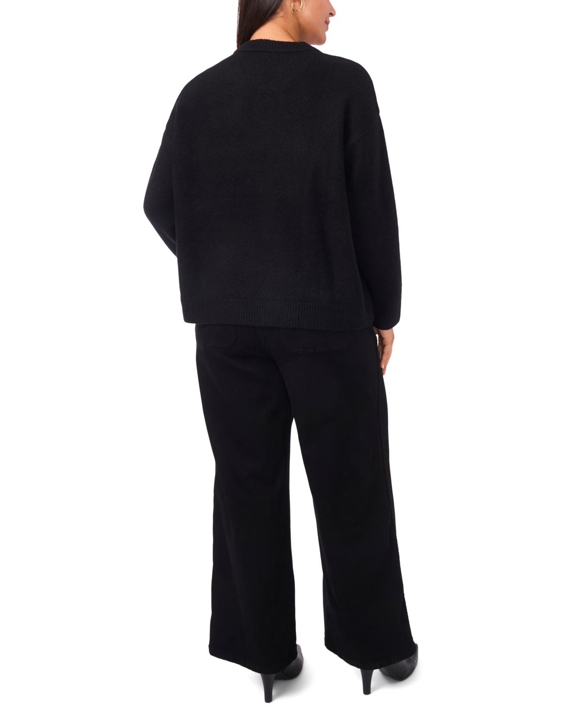 Vince Camuto Plus Size Flower Motif Crewneck Sweater In Black
