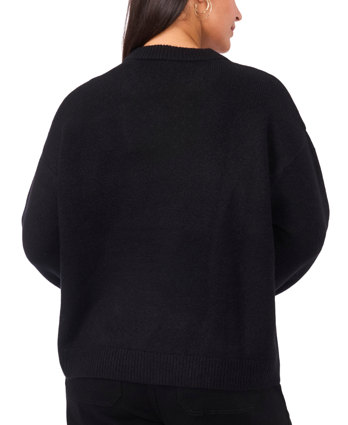 Vince Camuto Plus Size Flower Motif Crewneck Sweater In Black