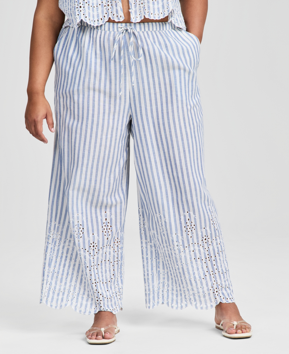 And Now This Trendy Plus Cotton Scalloped-Hem Drawstring Pants, Macy's Exclusive