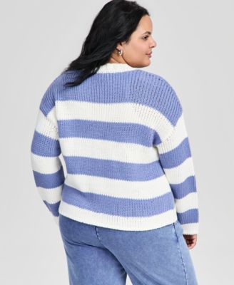 Trendy Plus Striped Crewneck Sweater, Macy's Exclusive