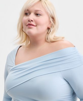 Trendy Plus Size Asymmetrical-Neck Long-Sleeve Top, Macy's Exclusive