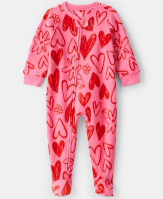 Carter's - Baby Girls Heart Print Footed Long-Sleeve One Piece Pajama