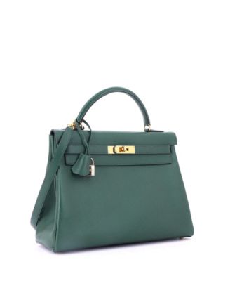 Kelly 32 Handbag Green Ardennes with Gold Hardware