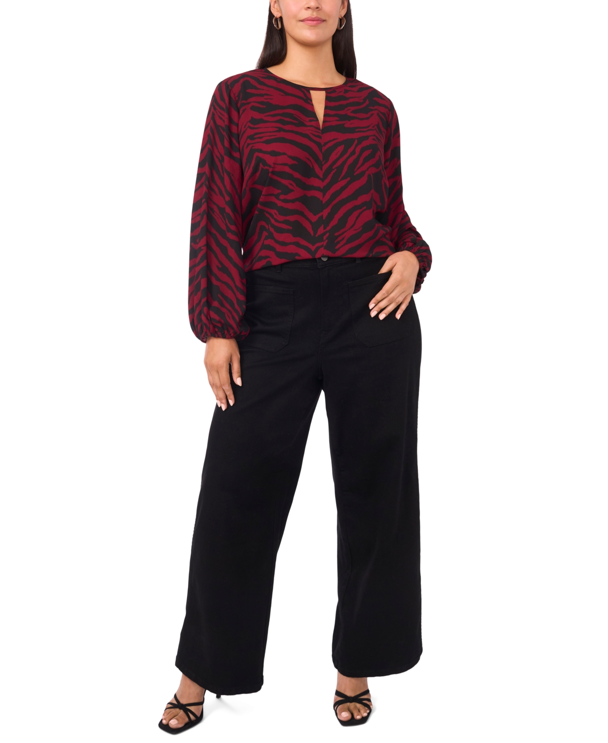 Vince Camuto Plus Size Printed Long Sleeve Top In Purple