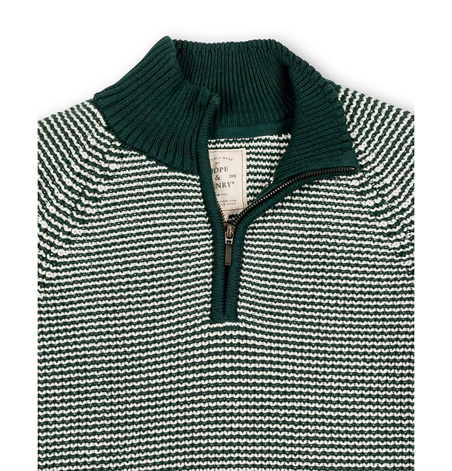 Мужской свитер Hope & Henry Organic Half Zip Ski Pullover, цвет: Глубокий зелёный полосатый — фото 5
