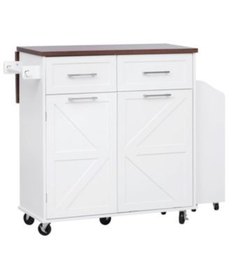 47.2" Farmhouse Kitchen Island with Drop Leaf & Storage, Rolling Cart