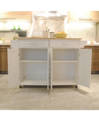 Mobile Kitchen Island Cart - Rubberwood Top, Adjustable Shelf