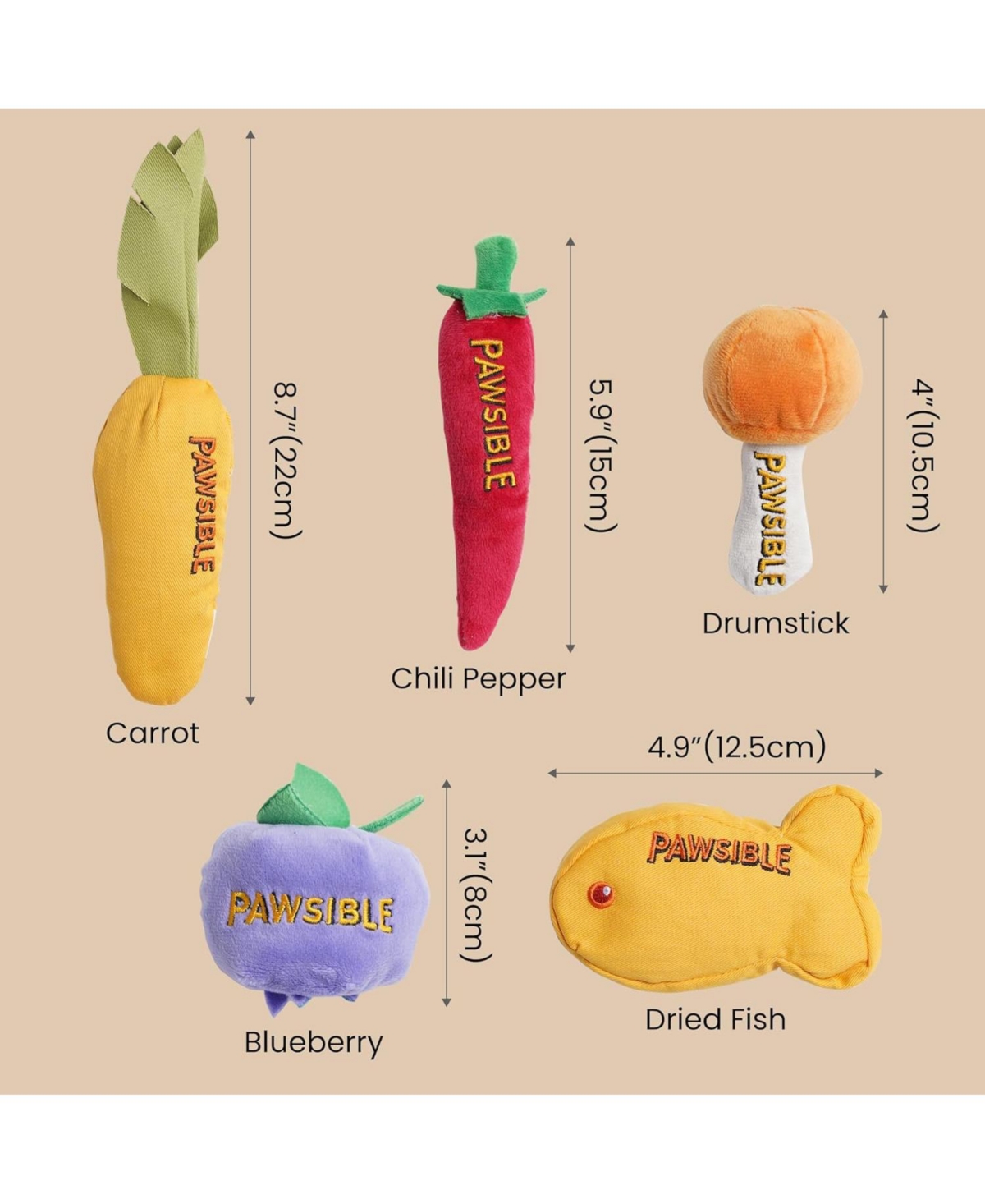 Pawsible 5 Pack Foodie Cat Toy Set, 100% Premium Cat Herb Filling, Natural Stimulation for Cats, Durable for Teething, Perfect Kitten Toy