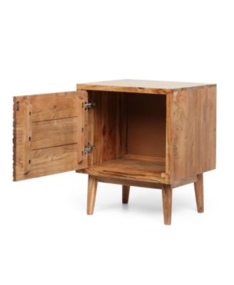 1-Piece, Mango Wood, Hand-Carved Detail, Boho Style, Nightstand