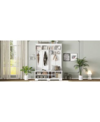 Streamdale Hall Tree Coat Rack Shoe Cubby Storage - White