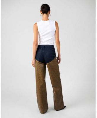 Women's Mid Rise Straight Leg Two Toned Pants