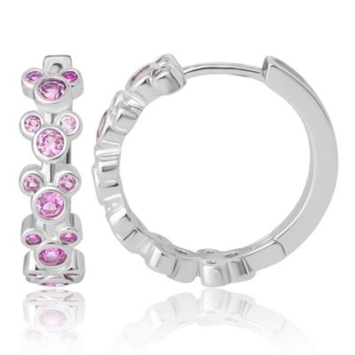 Mickey Mouse Endless Hoop Earrings Cubic Zirconia Disney Pink Hoops