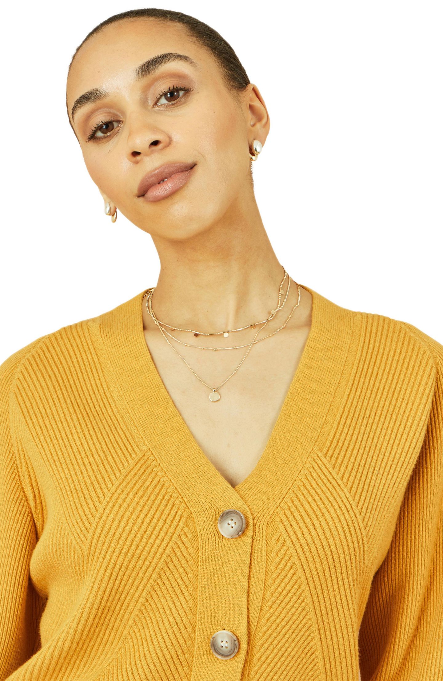 Женский кардиган Yumi Knitted Stitch Detail, цвет: Горчичный — фото 6