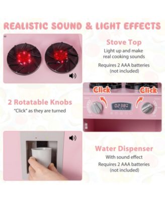 Play Kitchen Toy Set w/ Chalkboard Oven Sink Curtain Microwave Water Dispenser