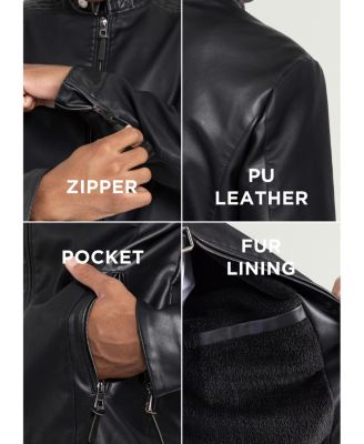 Men's PU Racer Jacket With Faux Shearling Lining