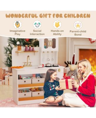 Kids Kitchen Playset Toy Play Kitchen w/ 4 Fabric Drawers Stoves Oven & Faucet