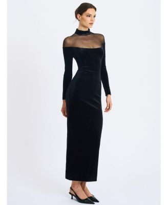 Women's Blair Black Sheer Mock Neck Maxi Dress