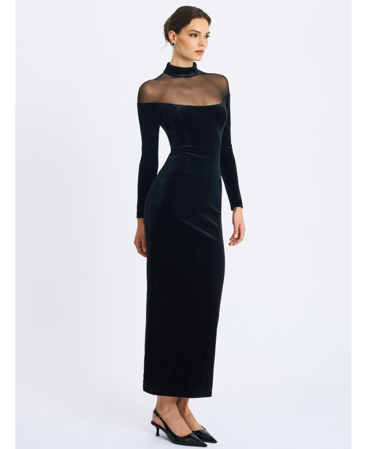 Miss Circle Women's Blair Black Sheer Mock Neck Maxi Dress