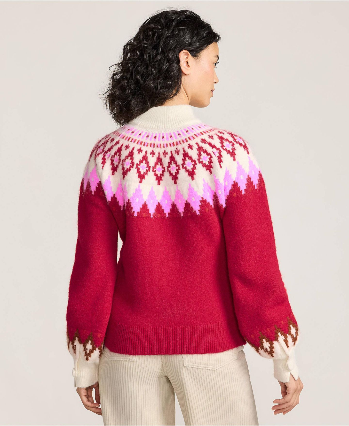 Женский свитер Lands' End Fuzzy Turtleneck Lantern Sleeve Jacquard, цвет: Насыщенный красный — фото 2